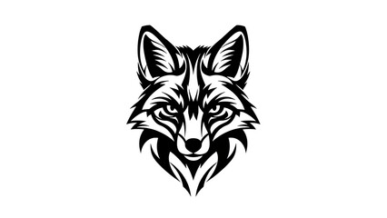 Stylized Black and White Fox Head Illustration.