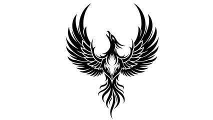 Tribal Phoenix Bird Silhouette with Wings Spread Wide.