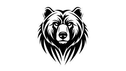 Fierce Grizzly Bear Head Emblem Black and White Illustration.