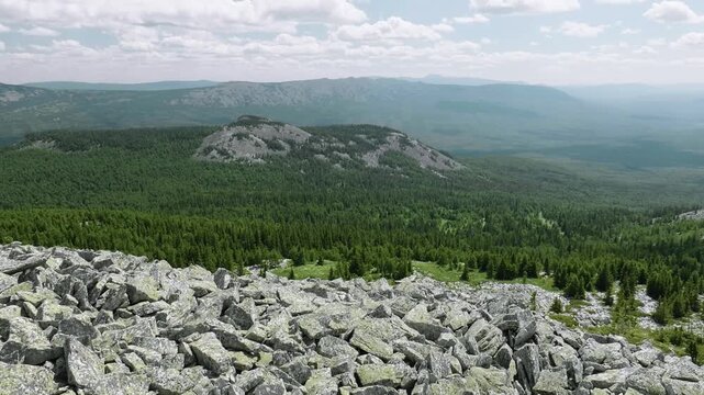 Southern Urals, Zyuratkul National Park: view of Maly Uvan Mountain from Bolshoy Uvan Mountain.