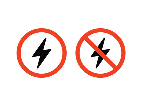 Danger sign and no flash sign icons warning symbol of electric shock forbidden lightning bolt graphic elements
