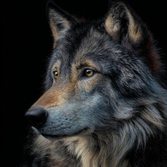 portrait of a powerful wolf with calm proud expression