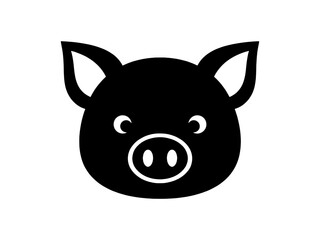 Simple Black Pig Head Face Icon Vector Graphic Isolated on White Background