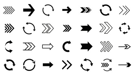 Collection of Diverse Arrow Icons and Symbols for Navigation and Directional Design