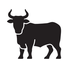 Bull animal symbol for finance and agriculture, strong cattle glyph icon