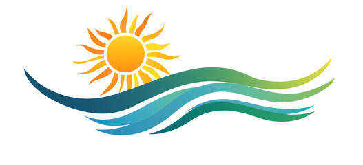 Obraz premium Sun over wavy waters isolated on transparent background