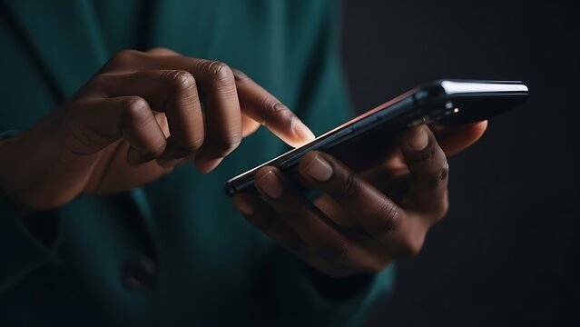 Close-up view of a person using a smartphone in a low-light environment