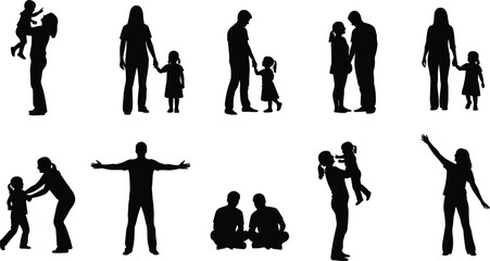 Heartwarming family silhouettes capturing parents and children bonding, playing, and sharing tender moments, symbolizing love, care, guidance, support, and connection.