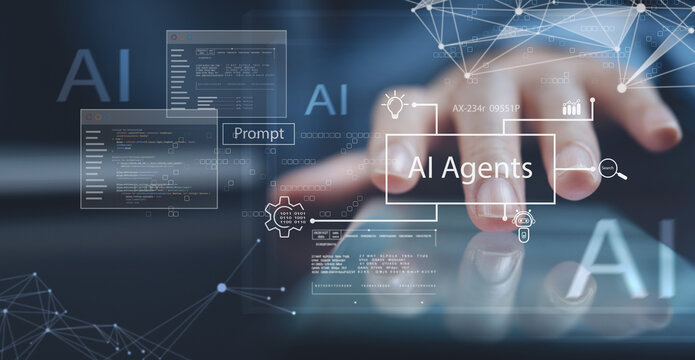 Agentic AI, Artificial Intelligence technology for data analytics,  and work generate. Using digital tablet and laptop with AI assistant. .
