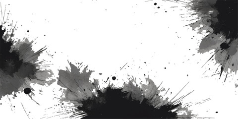 A black ink grunge splat with a dirty texture and liquid drop pattern is a dynamic design element for a vector illustration or art frame