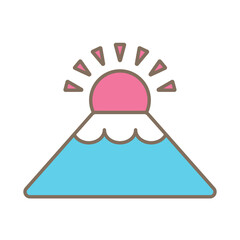 富士山から登る初日の出のおめでたいアイコン　線画ベクターイラスト