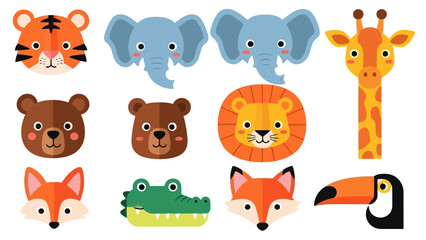 Fototapeta premium Cute Animal Heads Vector Illustration Set