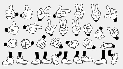 Collection of cartoon hands and feet in various poses, perfect for animation and design projects. © akmal