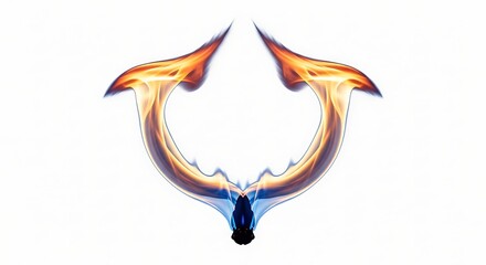 Abstract fiery graphic design element with symmetric flame patterns on white background