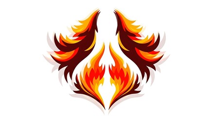 Abstract symmetrical fiery design on white background resembling wings and flames