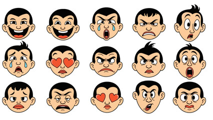 Retro Cartoon Character Faces Vector Illustration Set