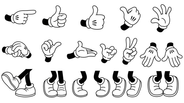 Cartoon Hand and Foot Vector Illustration Set