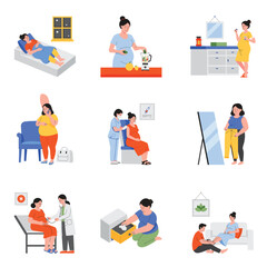 Pregnancy Vector Flat Illustration Set 3