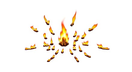 Dynamic Flame Burst: A Fiery Display of Isolated Flames on a White Background
