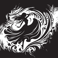 Silhouette Dancing Girl Vector in Black and White