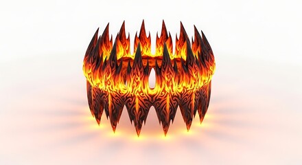 Fiery crown with intricate patterns isolated on white background creates a dramatic fantasy effect