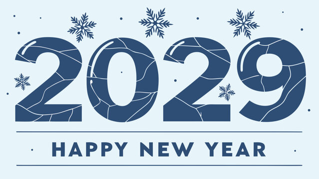 Vector illustration of Happy New year 2029 adorned by delicate snowflakes. Suitable for marketing or business purposes