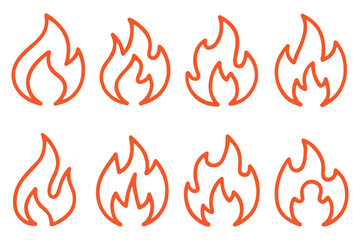 Fire, flame line icon set. burning, heat, energy icons in line art style collection