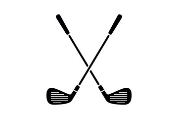 Minimalist Black Silhouette Crossed Golf Clubs Logo Emblem Vector for Sports Branding and Golf Course Design