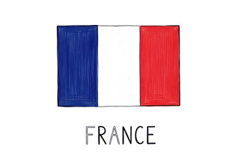Hand drawn french flag with blue white and red vertical stripes isolated on transparent background