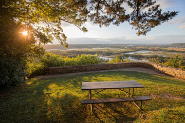 View of the  Mississippi River from Wyalusing in autumn at sunset