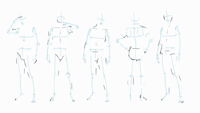 Set of basic human figure line drawings for pose study and artistic reference