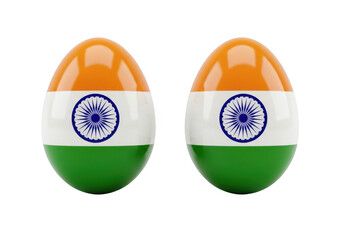 Two easter eggs decorated with the indian flag isolated on transparent background