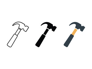 Set of hammer icons in different styles