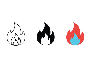 Fire icon set in different styles and colors