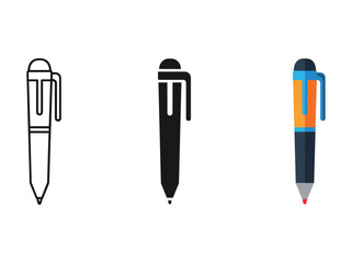 Three different pen illustrations on white background