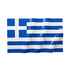Waving greek flag with blue and white stripes and a cross isolated on transparent background