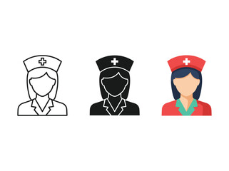 Nurse icon set in different style and color