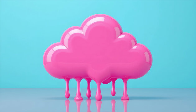 Pink Glossy Melting Cloud on Blue Background Creative 3D Minimal Concept - Powered by Adobe
