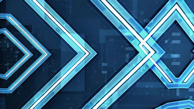 Abstract background with glowing blue arrows concept. Pointing upwards arrows reflecting growth and success for tech industry business on dark blue gradient background.