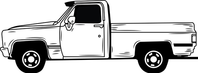 Classic American Pickup Truck Line Art