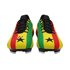 Pair of ghana flag themed soccer cleats with stars isolated on transparent background