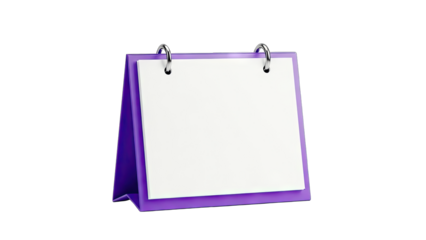 Purple Desk Calendar with Blank Pages on White Background