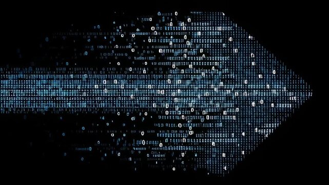 Abstract background with glowing blue arrows concept. Digital representation of movement with binary code.