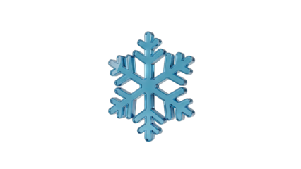 A Crystalline Blue Snowflake Icon on a Transparent Background Rendered with High Detail and Realistic Texture