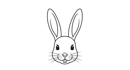 Obraz premium Simple and clean black and white line art illustration of a cute rabbit's face looking directly forward, isolated on white.