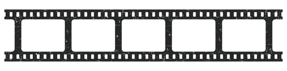 Old grunge Film strip reel icon. Cinema or movie roll with frames. Video or movie filmstrip overlay, cinema or photograph camera long film strip with transparent screen
