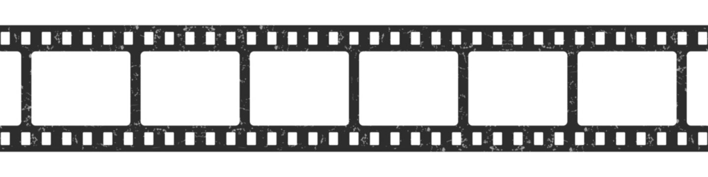 Old grunge Film strip reel icon. Cinema or movie roll with frames. Video or movie filmstrip overlay, cinema or photograph camera long film strip with transparent screen