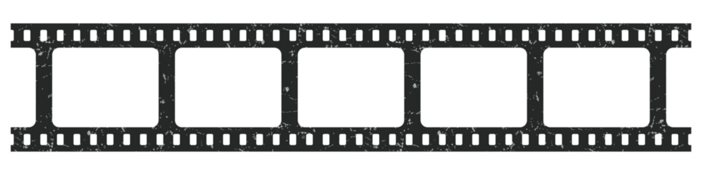 Old grunge Film strip reel icon. Cinema or movie roll with frames. Video or movie filmstrip overlay, cinema or photograph camera long film strip with transparent screen