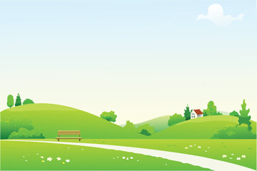 Obraz premium a peaceful countryside scene with rolling green hills a path and a