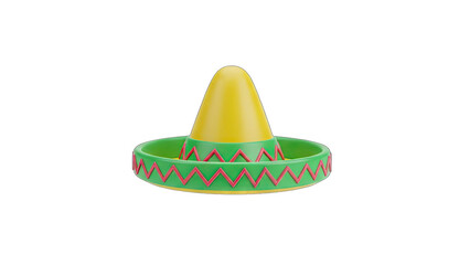 A 3D Rendered Vibrant Sombrero Hat With a Yellow Crown and a Green Brim Featuring a Red Zigzag Pattern on a Transparent Background Ideal for Festive Celebrations